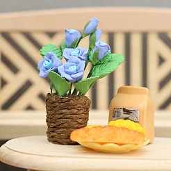 樹脂製バラ鉢植えミニチュア装飾品  マイクロランドスケープホームドールハウスアクセサリー  小道具の装飾のふりをする  コーンフラワーブルー  19x49mm&nbsp;PW-WG722C9-01
