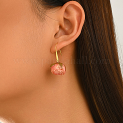 真鍮樹脂製ドロップピアス（女性用）  花  ドライフラワーの中に  ゴールドカラー  ピンク  35x18.4mm&nbsp;NB9245-2