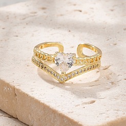 Кольца-манжеты для женщин с покрытием из латуни с микропаве из прозрачного кубического циркония RJEW-M028-97G