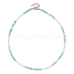 Collane con perline rotonde sfaccettate di larimar naturale e perle&nbsp;NJEW-JN06409-01