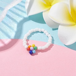 Anelli elasticizzati con perline di semi di vetro a fiori&nbsp;RJEW-JR00618-02