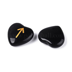 25 шт. натуральный обсидиановый камень в форме сердца с гравировкой алфавита старшего футарка G-T144-02G