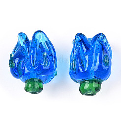 手作りランプワークビーズ  花  コーンフラワーブルー  16x14~15mm  穴：1.2mm&nbsp;LAMP-B025-02A-07