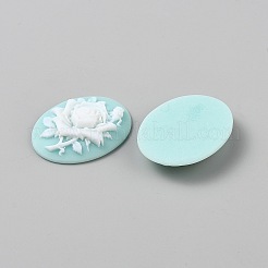 樹脂カボション  花とオーバル  アクア  38.5x29x7.5mm&nbsp;LS-CRES-WH0018-02A