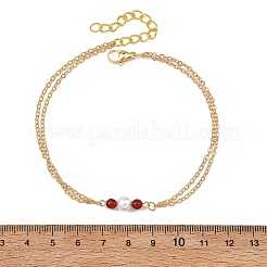 Tobilleras de perlas redondas blancas y cuentas de cornalina natural&nbsp;AJEW-AN00835-02