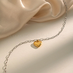 Colliers pour femmes avec pendentif cœur en acier inoxydable 304 bicolore et chaîne trombone&nbsp;HT9528