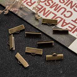 アイアン製カシメリボン止めエンドパーツ  アンティークブロンズ  8x20mm  穴：2mm&nbsp;IFIN-S008-AB