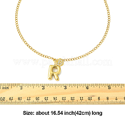 304 нержавеющая сталь прозрачный кубический цирконий сердце и буква подвеска панцирное ожерелье цепочка для женщин NJEW-FS00012-27T