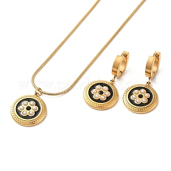 Ионное покрытие(ip) цветок золотой 304 нержавеющая сталь эмаль комплект ювелирных изделий SJEW-H306-07G-02