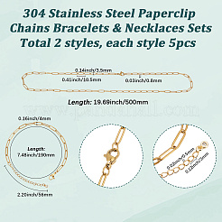 10 stücke 2 arten 304 edelstahl büroklammer ketten armbänder & halsketten sets&nbsp;SJEW-SC0001-01
