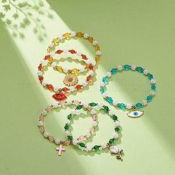 Эластичный браслет из акриловых бусин с подвесками из сплава эмали для женщин&nbsp;BJEW-JB08727