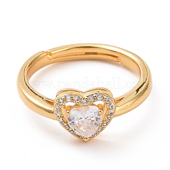 Регулируемое кольцо в форме сердца из прозрачного кубического циркония RJEW-C029-05G