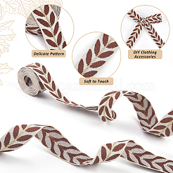 3 моток полиэстеровых жаккардовых лент с рисунком в виде листьев SRIB-CY0001-20A