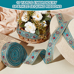 Funkelnde Polyester-Blumenstickereibänder&nbsp;SRIB-WH0011-266C