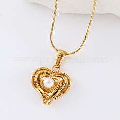 Элегантные ожерелья с подвеской в форме сердца из нержавеющей стали и искусственного жемчуга для женщин EM0874