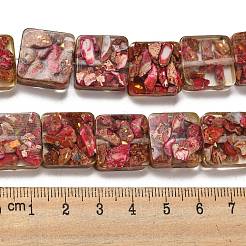 天然の染色されたインペリアルジャスパーと樹脂ビーズの連売り  正方形  サクランボ色  16x16x6mm  穴：1.6mm  約11個/連  6.97インチ（17.7cm）&nbsp;G-G083-C03-01