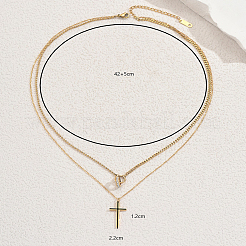 Двухслойные ожерелья с подвеской-крестом из нержавеющей стали и кристаллами горного хрусталя для женщин BW9176