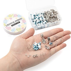 DIYジュエリーセット製作キット  手作りのランプワークのナザールボンジュウビーズを含む  合金と真鍮のラインストーンスペーサービーズ  合金ヨーロッパビーズフレーム＆ダングルペンダント  鉄のピアスフックと丸カンとピン  伸縮性のある糸  プラチナ  ランプワークビーズ：約148個/セット&nbsp;DIY-LS0003-79