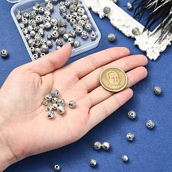 100個10スタイルチベットスタイルアロイビーズ  ラウンド  アンティークシルバー  5~8x4.5~8mm  穴：1~1.6mm  10ps/スタイル&nbsp;FIND-CJ0003-19