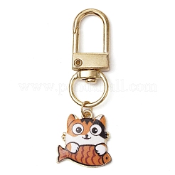 猫と魚の合金エナメルペンダント装飾  バッグ飾り用の回転留め具チャーム  ミックスカラー  51.5mm&nbsp;HJEW-JM02185