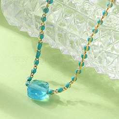 Браслеты-цепочки из стеклянных бусин из нержавеющей стали 304&nbsp;BJEW-A036-14G-01