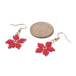 Boucles d'oreilles pendantes flocon de neige tressées en graines de verre&nbsp;EJEW-MZ00069-01