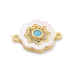 Подвески-коннекторы из латуни с микропаве из прозрачного кубического циркония и ракушки KK-M303-03G-07