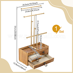 Présentoir à bijoux tour en fer à un niveau avec barre en T et 3 tiroirs en bois&nbsp;ODIS-WH0038-322