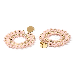 Aretes colgantes en forma de donut con cuentas de latón y vidrio tejido&nbsp;EJEW-A105-05G-01