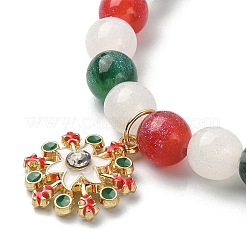 Bracciale elasticizzato con perline rotonde in resina con ciondoli natalizi in lega di smalto&nbsp;BJEW-JB09525