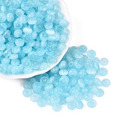Fgbグレードaドローベンチスタイルガラスシードビーズ  ロンデル  模造キャットアイビーズ  ディープスカイブルー  7.5x4.5mm  穴：1.2~1.4mm  約1250個/ポンド&nbsp;SEED-Q040-02A-07