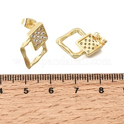 真鍮製マイクロパヴェキュービックジルコニアスタッドピアス  ゴールドカラー  菱形  19.5x14mm&nbsp;KK-CBA5B62-03A-G