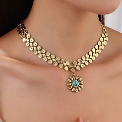 Женские ожерелья с подвеской в виде цветка из нержавеющей стали 304 с синтетической бирюзой&nbsp;FS-WGCCFBF-02