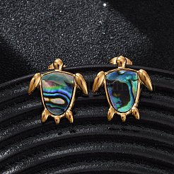 Серьги-гвоздики из натуральной ракушки пауа из нержавеющей стали 304&nbsp;EJEW-Z103-05G-01