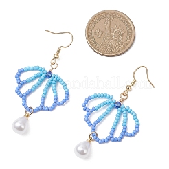 Серьги-подвески из стеклянных бусин в форме ракушки&nbsp;EJEW-MZ00667