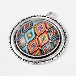 Cabochon lunetta piatti rotondi del pendente della lega e fiori stampati cabochon in vetro geometriche&nbsp;TIBEP-X0171-01