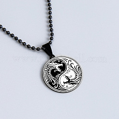 Плоские круглые ожерелья с эмалированным кулоном в виде дракона инь-ян из нержавеющей стали 201 FS-WG9F251-01