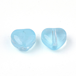 透明なスプレー塗装ガラスビーズ  ハート  模造ゼリー  ディープスカイブルー  6x6x4mm  穴：0.9mm&nbsp;LS-GLAA-N035-02-A06