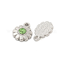 304ステンレスペンダント  ラインストーン付き  花のチャーム  14KGP本金メッキ  ペリドット  11x9x3mm  穴：1.5mm&nbsp;STAS-L080-003P-03