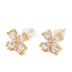 Серьги-гвоздики из латуни с микро-паве и прозрачным фианитом EJEW-P331-10G