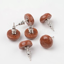 半円形のドーム合成ゴールドストーンスタッドピアス  プラチナメッキ真鍮パーツ  18mm  ピン：0.8mm&nbsp;EJEW-L171-11