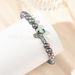 Bracelets ronds en perles de culture d'eau douce naturelles teintées&nbsp;BJEW-JB14274