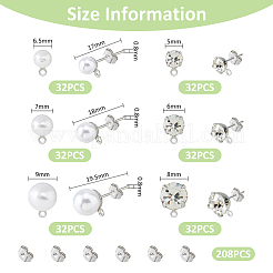 Наборы сережек-гвоздиков из нержавеющей стали 304 со стразами и жемчугом DIY-FH0007-17