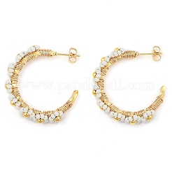 Серьги-гвоздики в форме буквы С из нержавеющей стали 304 и бусин в стиле бохо с цветком для женщин&nbsp;EJEW-R001-03G-02