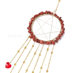 Draht umwickelt natürliche rote Jaspis Chips Ring hängen Ornamente&nbsp;HJEW-JM02371-01