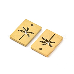 304ステンレススチールチャーム  レーザー切断  ココヤシの木  ゴールドカラー  長方形  11.8x8x1mm  穴：1mm&nbsp;LS-STAS-H184-04C-G