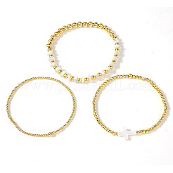 3шт 3 стиля латунные круглые бусины эластичные браслеты для женщин VH3175