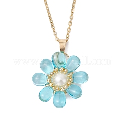 Стеклянные и стеклянные жемчужные бусины подвески ожерелья для женщин NJEW-MZ00106-04