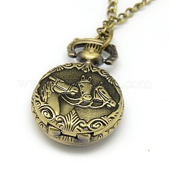 Legierung flach rund mit Pferd Anhänger Halskette Taschenuhr&nbsp;WACH-N011-84