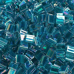 MIYUKIハーフティラビーズ  日本製シードビーズ  2の穴  （htl2458)透明ティールab  5x2.3x1.9mm  穴：0.8mm  約2500個/100g&nbsp;SEED-J020-HTL2458